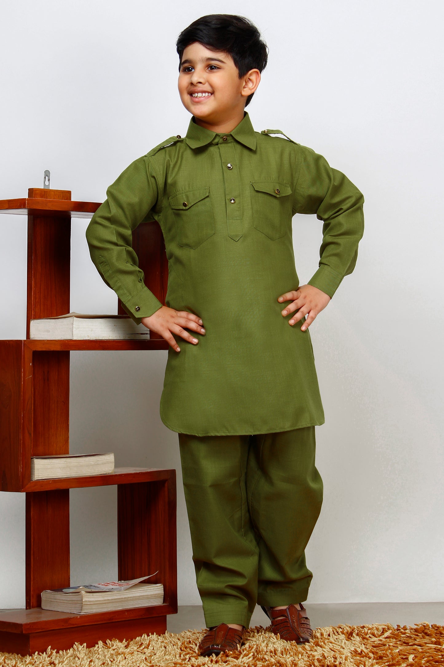 Pro Ethic Pathani Kurta Pajama For Boys Cotton Green (S-216)