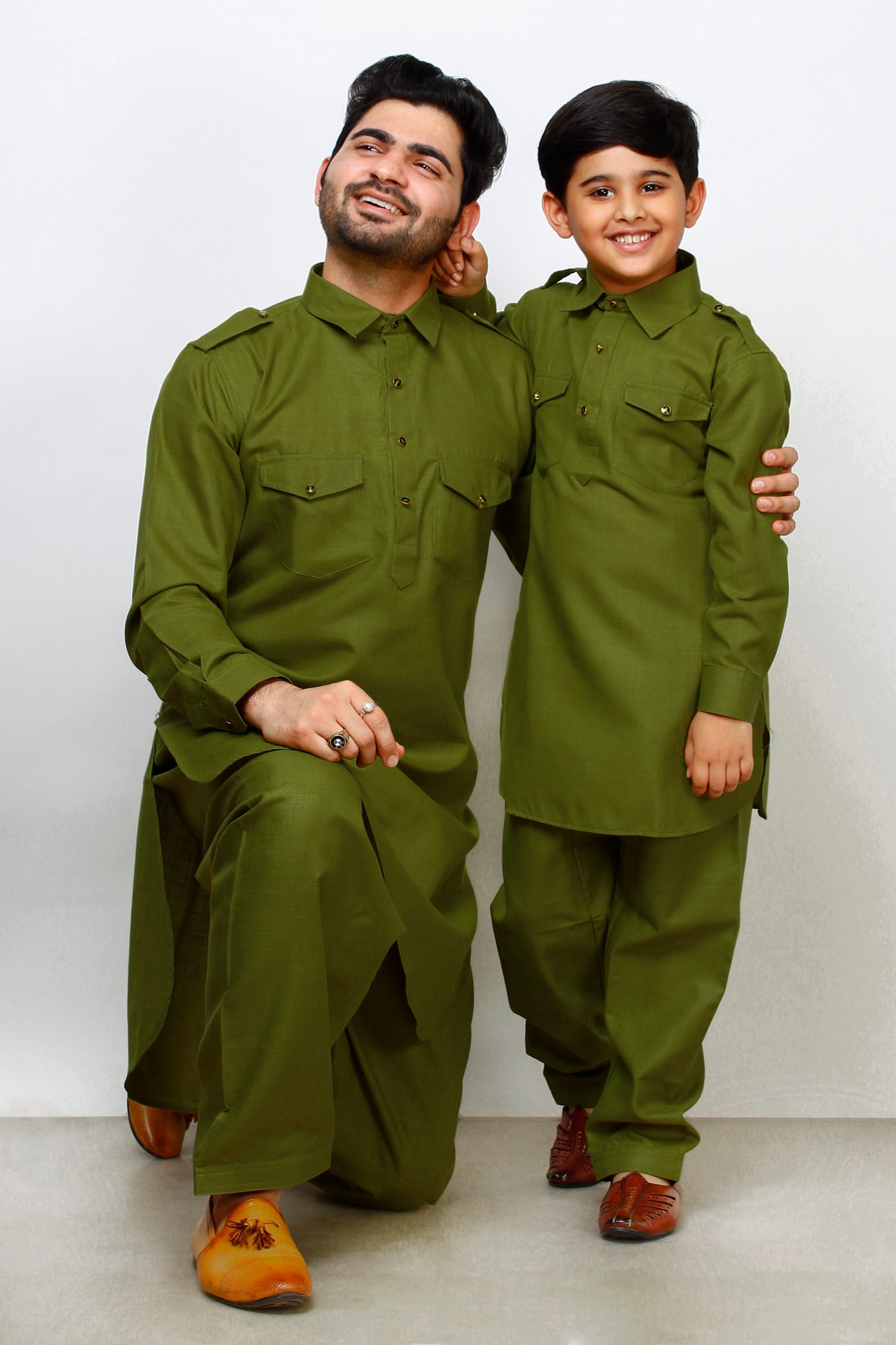 Pro Ethic Father Son Same Dress Kurta Pajama Set Cotton Green B-116