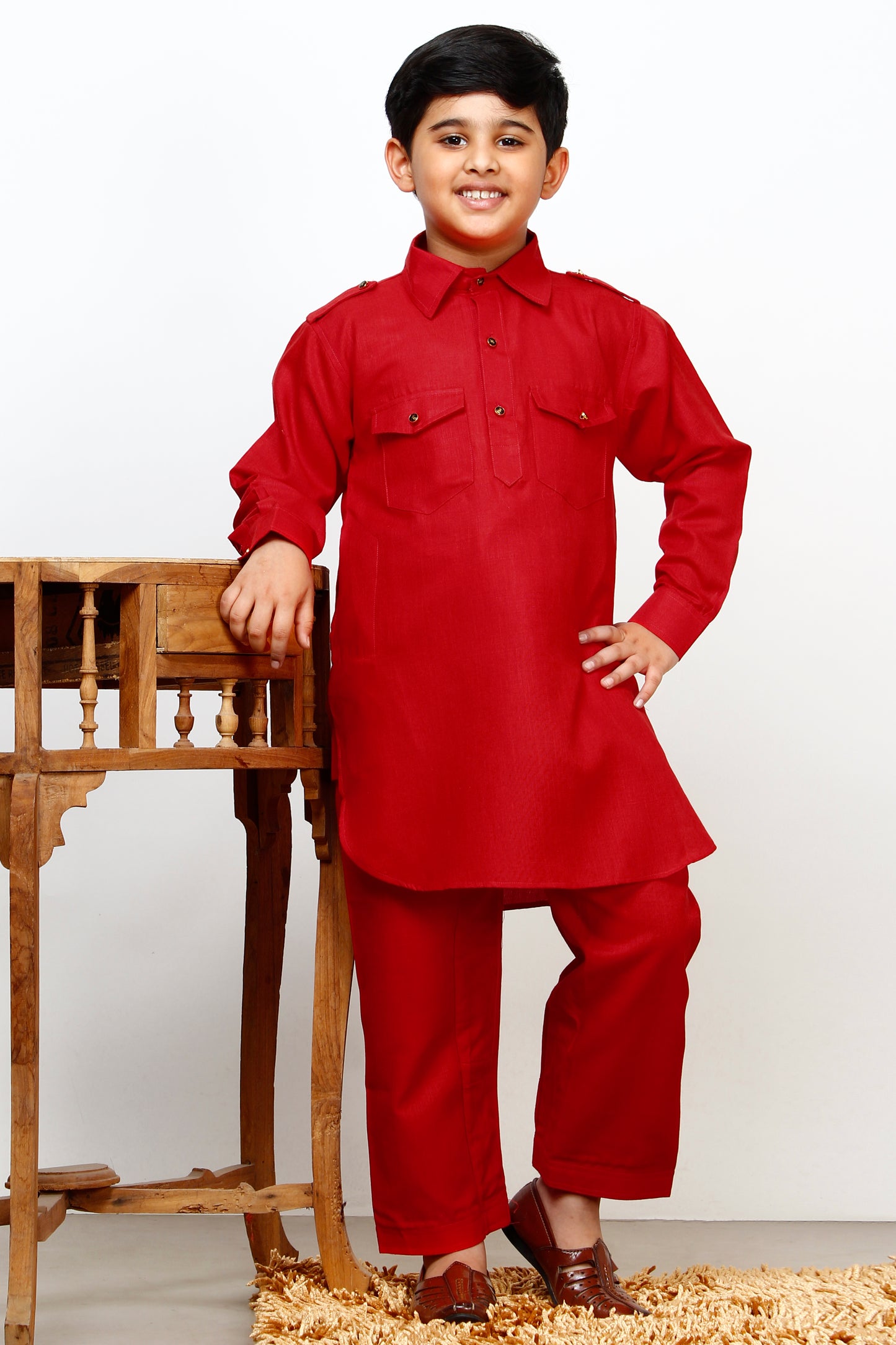 Pro Ethic Pathani Kurta Pajama For Boys Cotton Red (S-216)