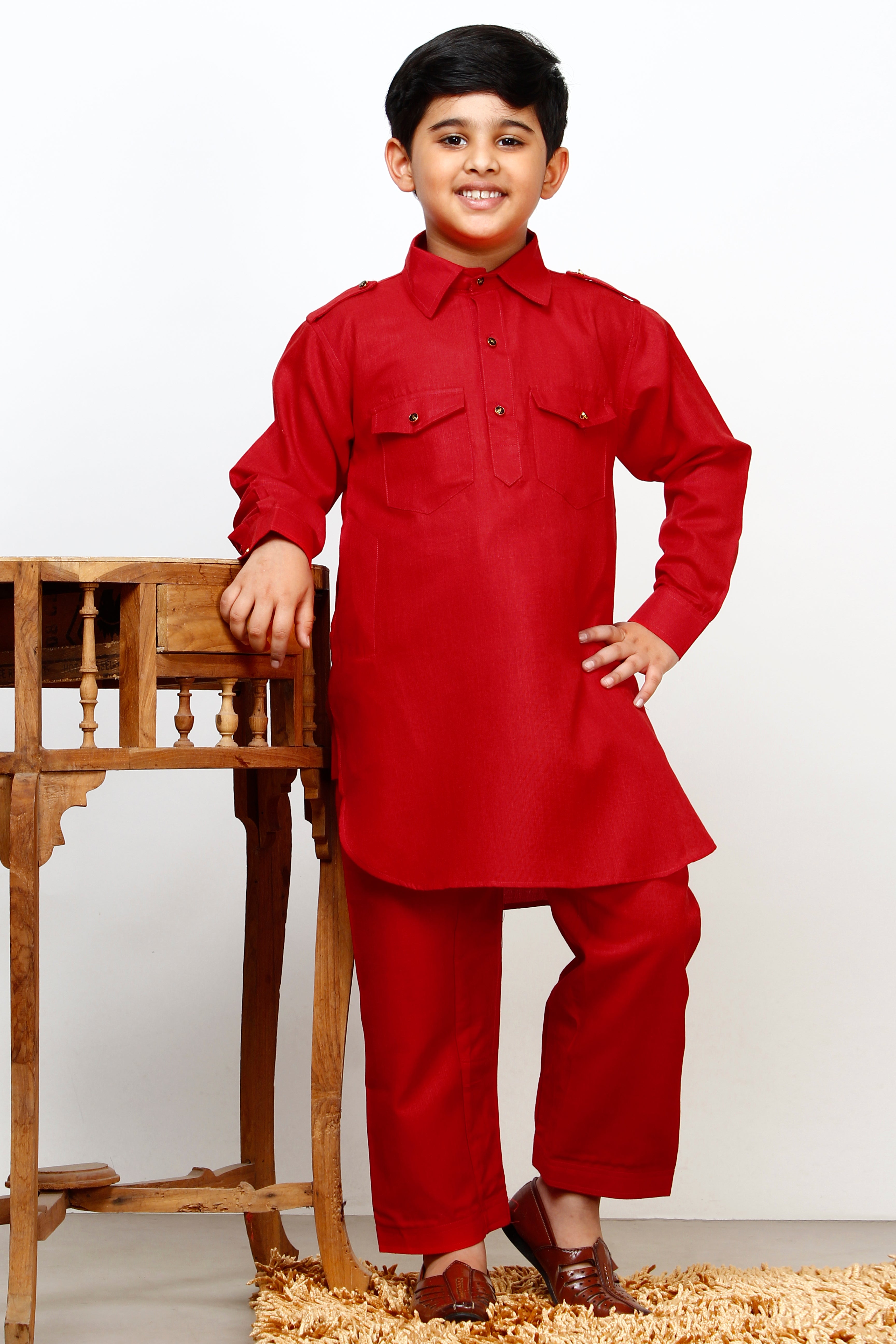 Pro Ethic Father Son Same Dress Kurta Pajama Set Cotton Red B-116