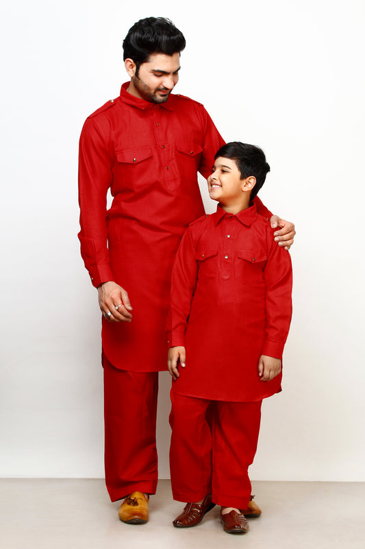 Pro Ethic Father Son Same Dress Kurta Pajama Set Cotton Red B-116