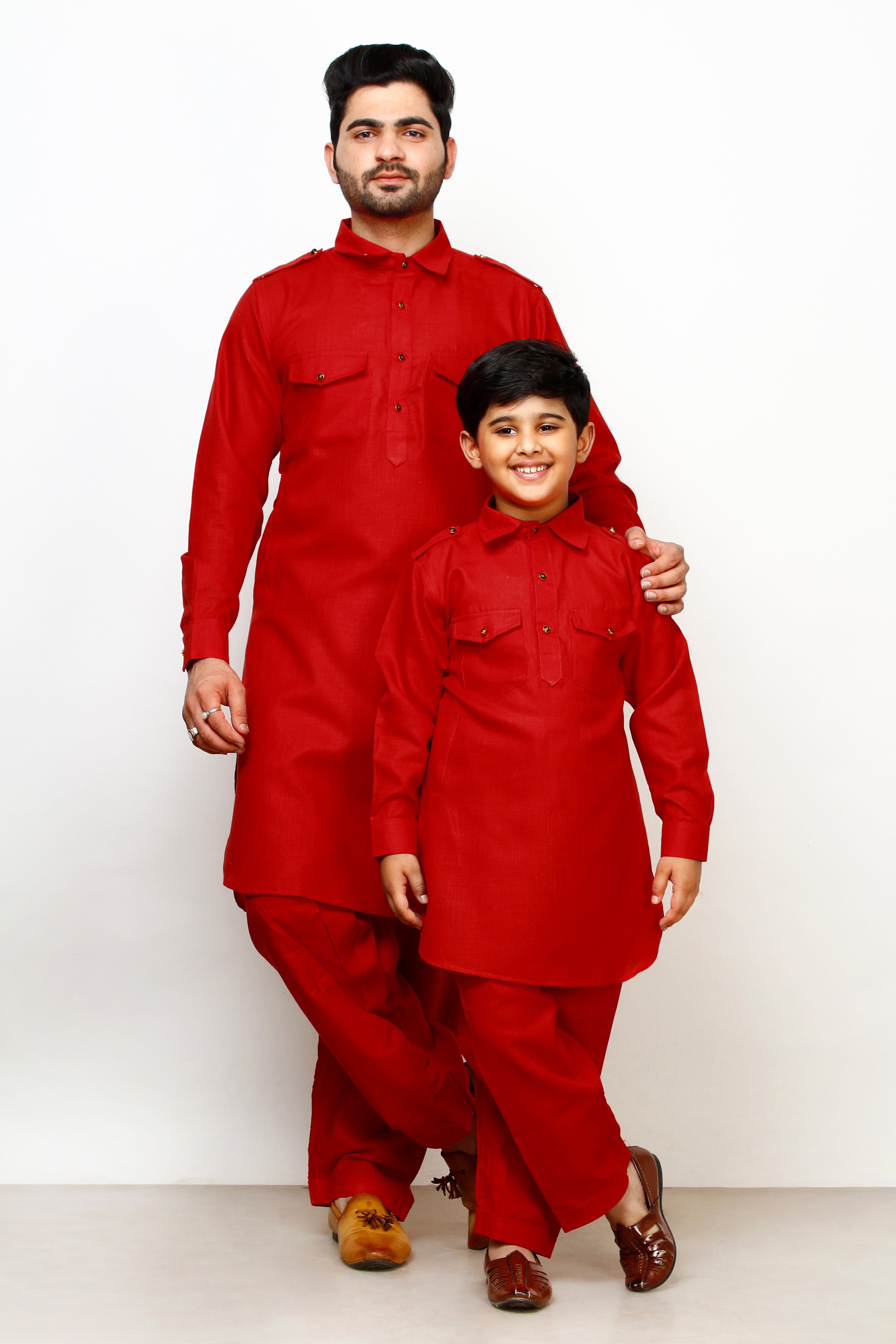 Pro Ethic Father Son Same Dress Kurta Pajama Set Cotton Red B-116