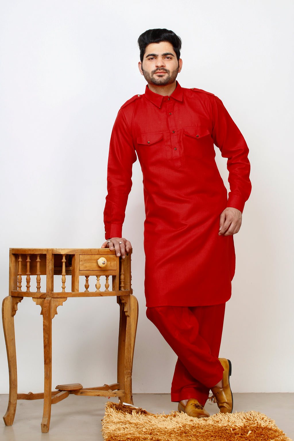 Pro Ethic Father Son Same Dress Kurta Pajama Set Cotton Red B-116