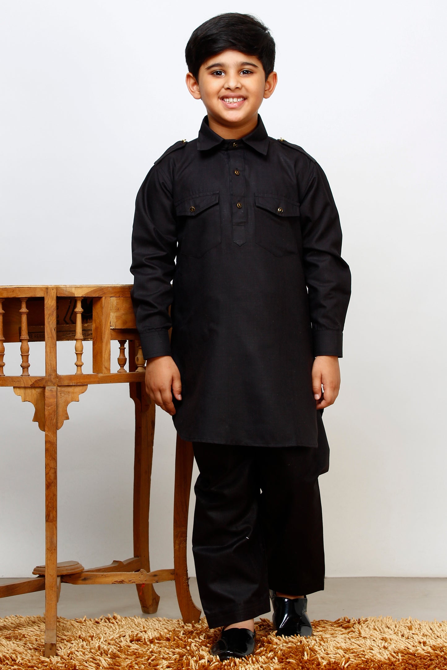 Pro Ethic Pathani Kurta Pajama For Boys Cotton Black (S-216)