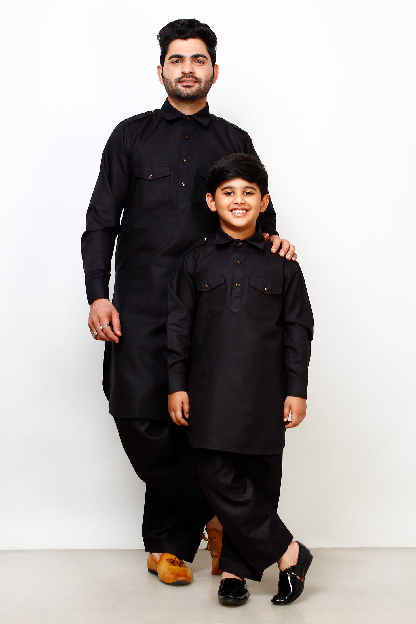 Pro Ethic Father Son Same Dress Kurta Pajama Set Cotton Black B-116