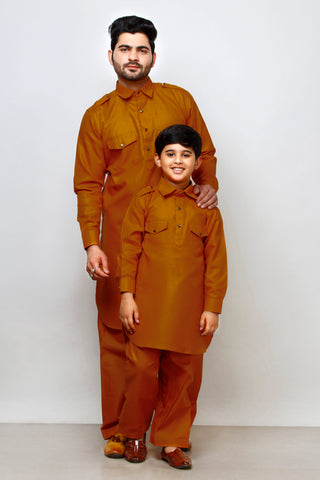 Pro Ethic Father Son Same Dress Kurta Pajama Set Cotton Mustard B-116