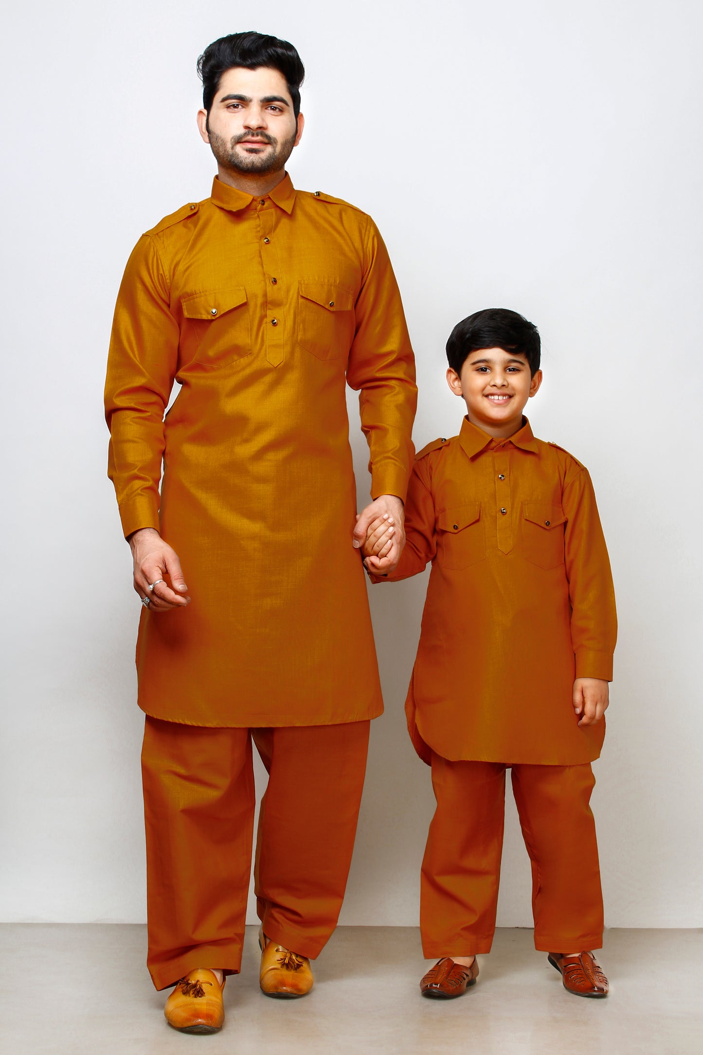 Pro Ethic Father Son Same Dress Kurta Pajama Set Cotton Mustard B-116