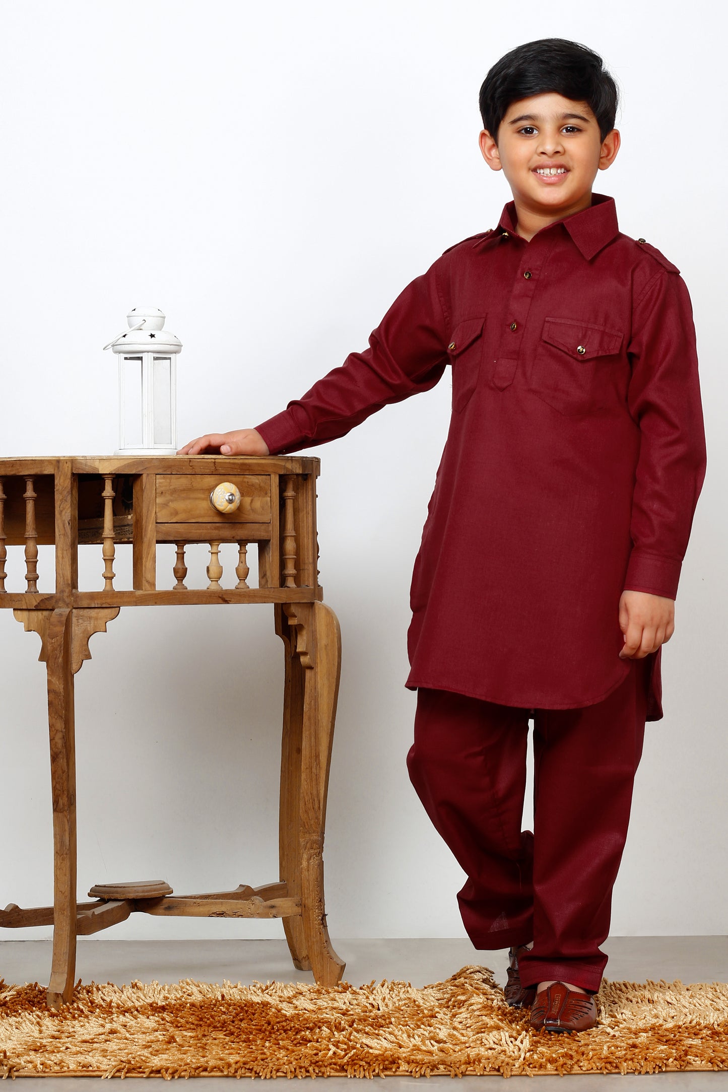 Pro Ethic Pathani Kurta Pajama For Boys Cotton Maroon (S-216)