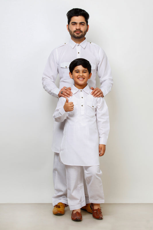 Pro Ethic Father Son Same Dress Kurta Pajama Set Cotton White B-116