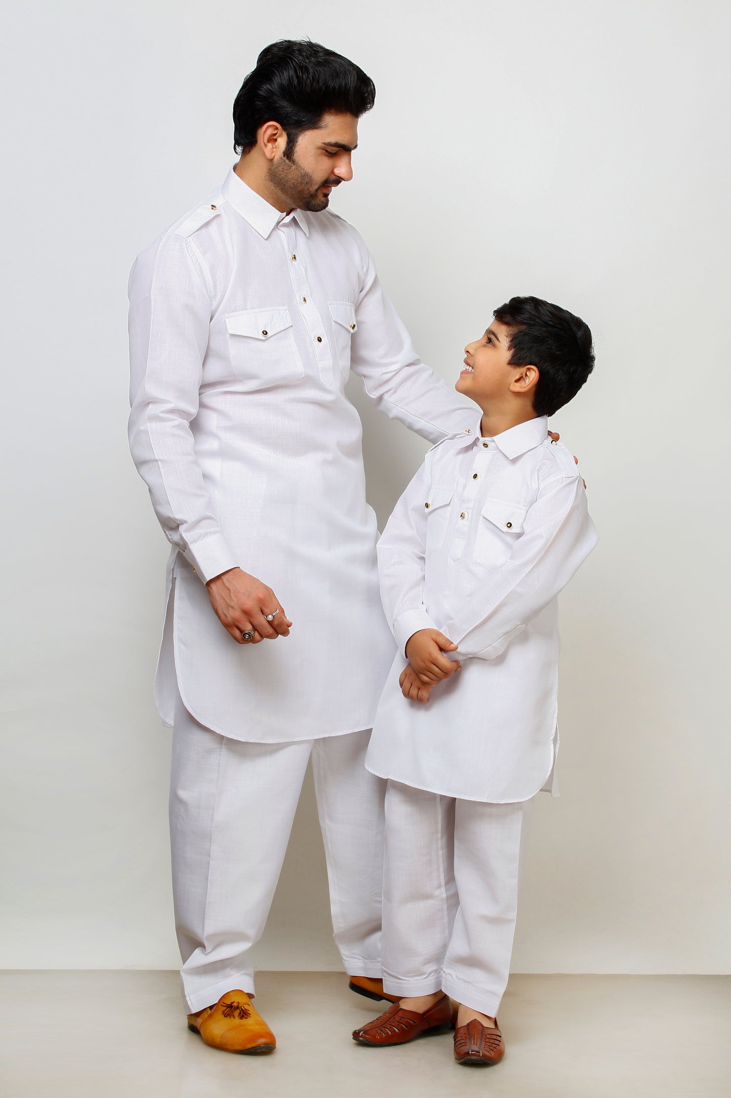 Pro Ethic Father Son Same Dress Kurta Pajama Set Cotton White B-116