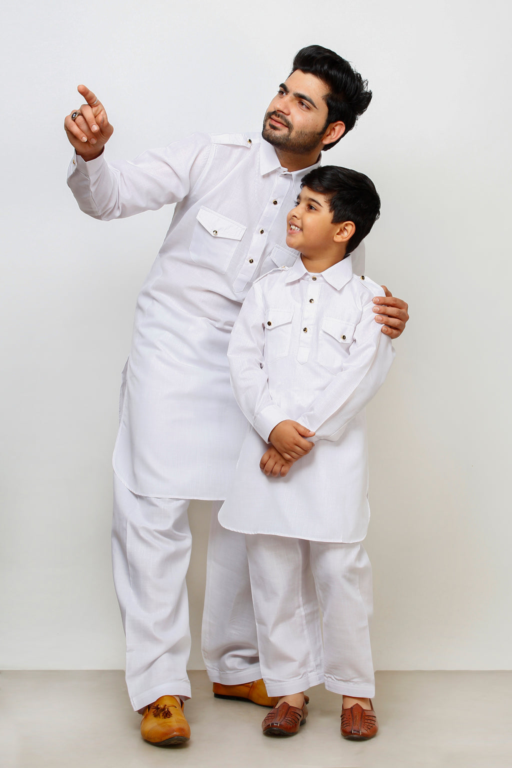 Pro Ethic Father Son Same Dress Kurta Pajama Set Cotton White B-116