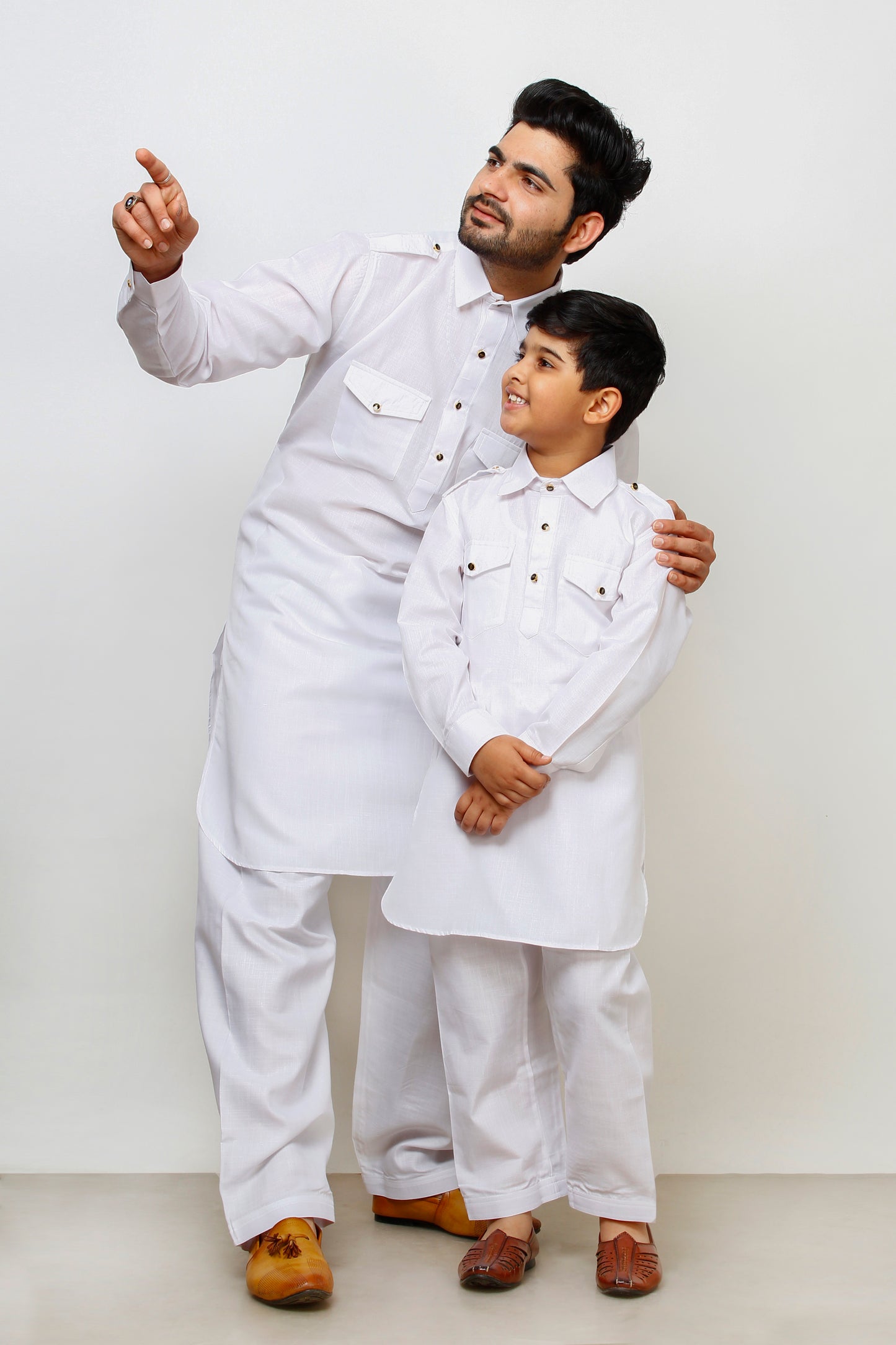 Pro Ethic Father Son Same Dress Kurta Pajama Set Cotton White B-116