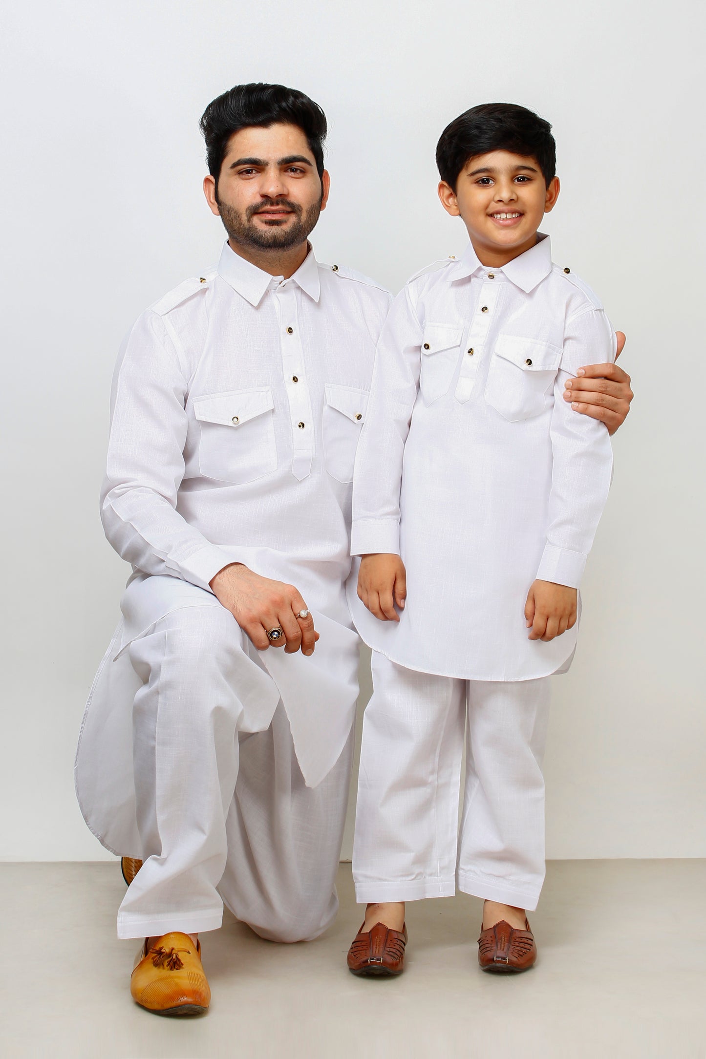 Pro Ethic Father Son Same Dress Kurta Pajama Set Cotton White B-116