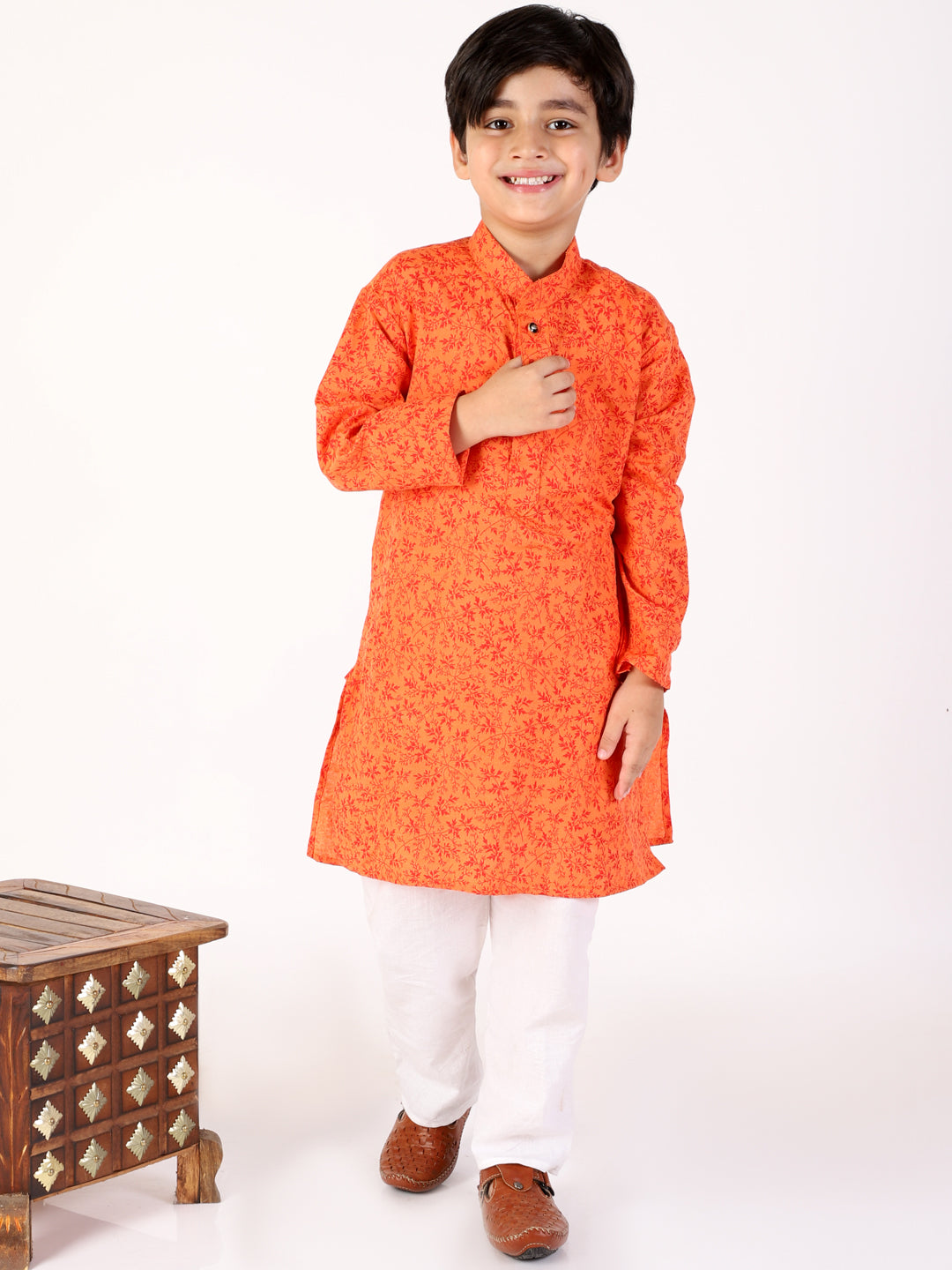 Pro Ethic Boys Orange Kurta Pajama Floral Printed (S-158)