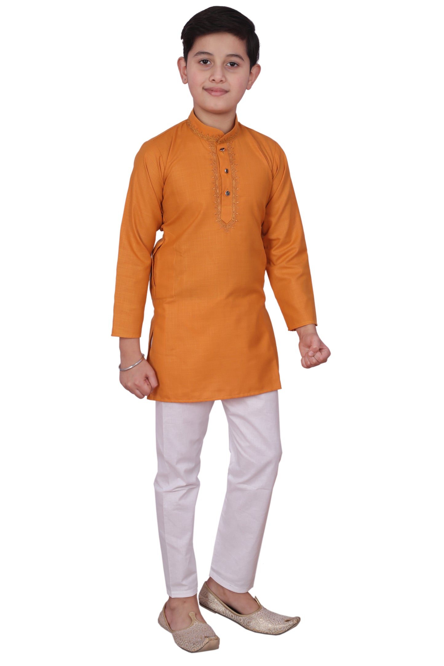 Pro-Ethic Embroidered Kurta Pajama Sets for Kids and Boys Mustard S-116