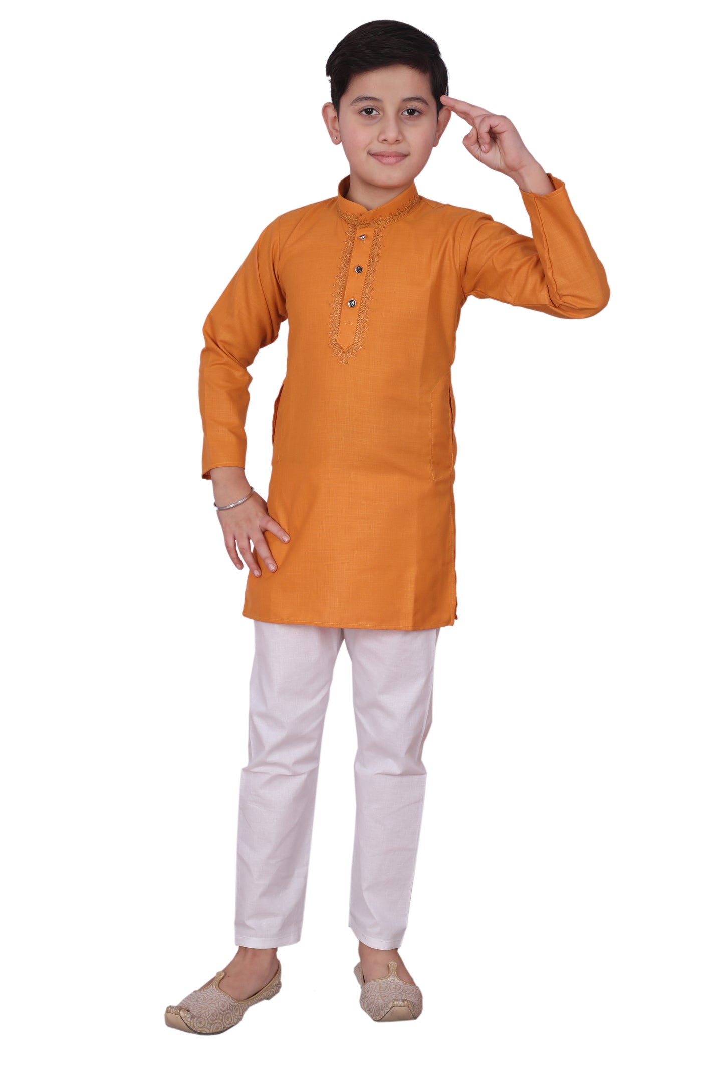 Pro-Ethic Embroidered Kurta Pajama Sets for Kids and Boys Mustard S-116