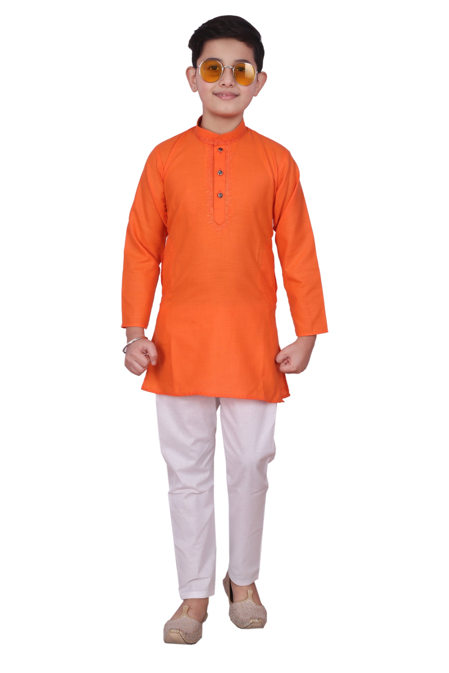 Pro-Ethic Embroidered Kurta Pajama Sets for Kids and Boys Orange S-116