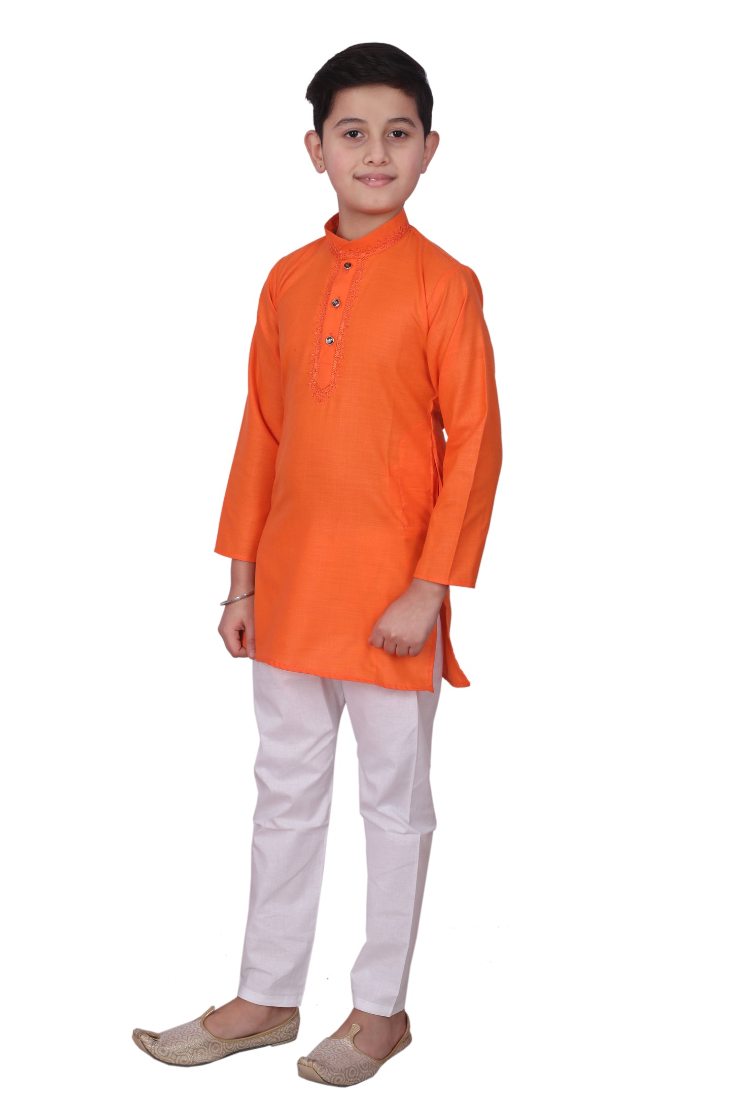 Pro-Ethic Embroidered Kurta Pajama Sets for Kids and Boys Orange S-116