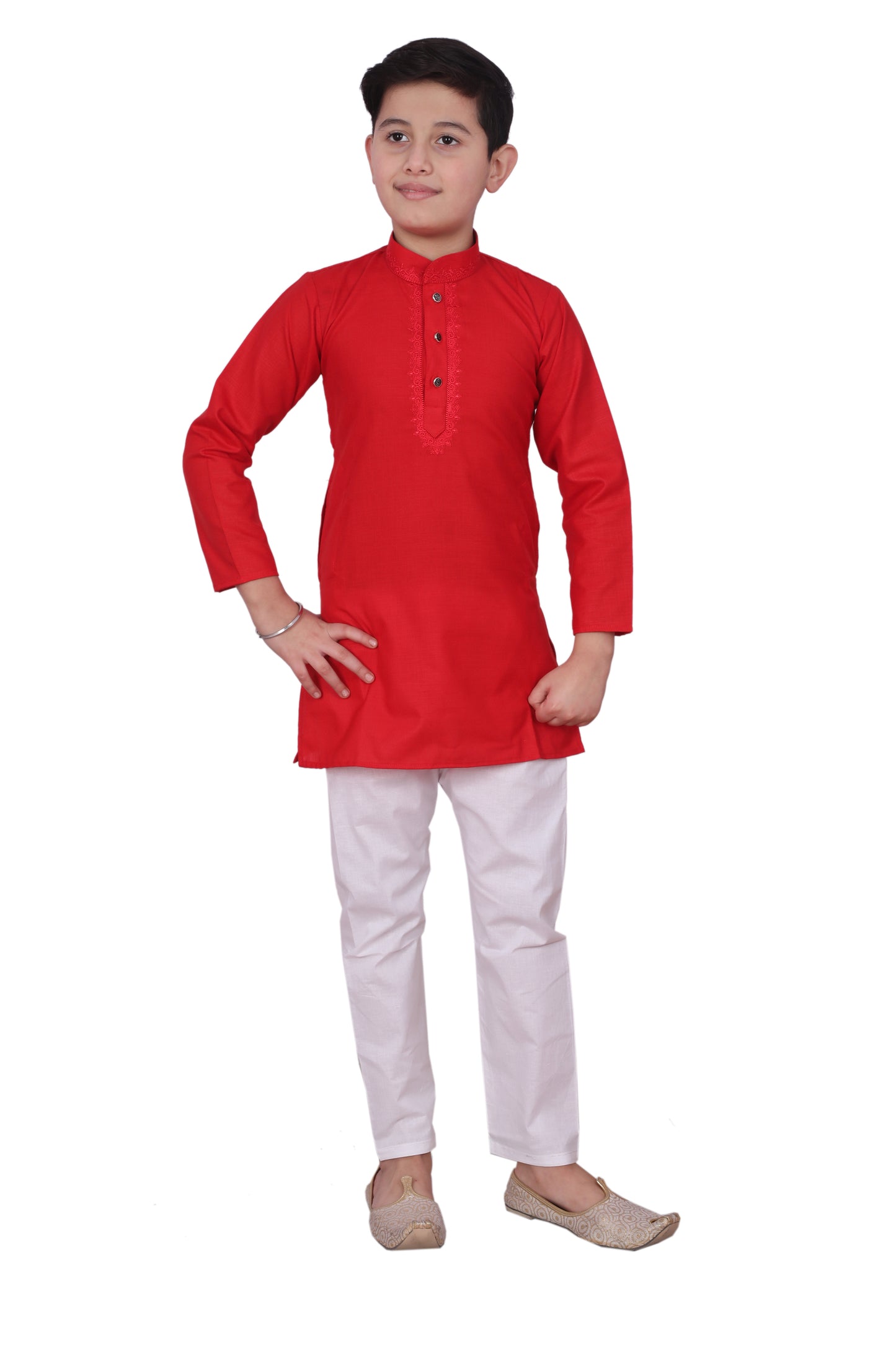 Pro-Ethic Embroidered Kurta Pajama Sets for Kids and Boys Red S-116