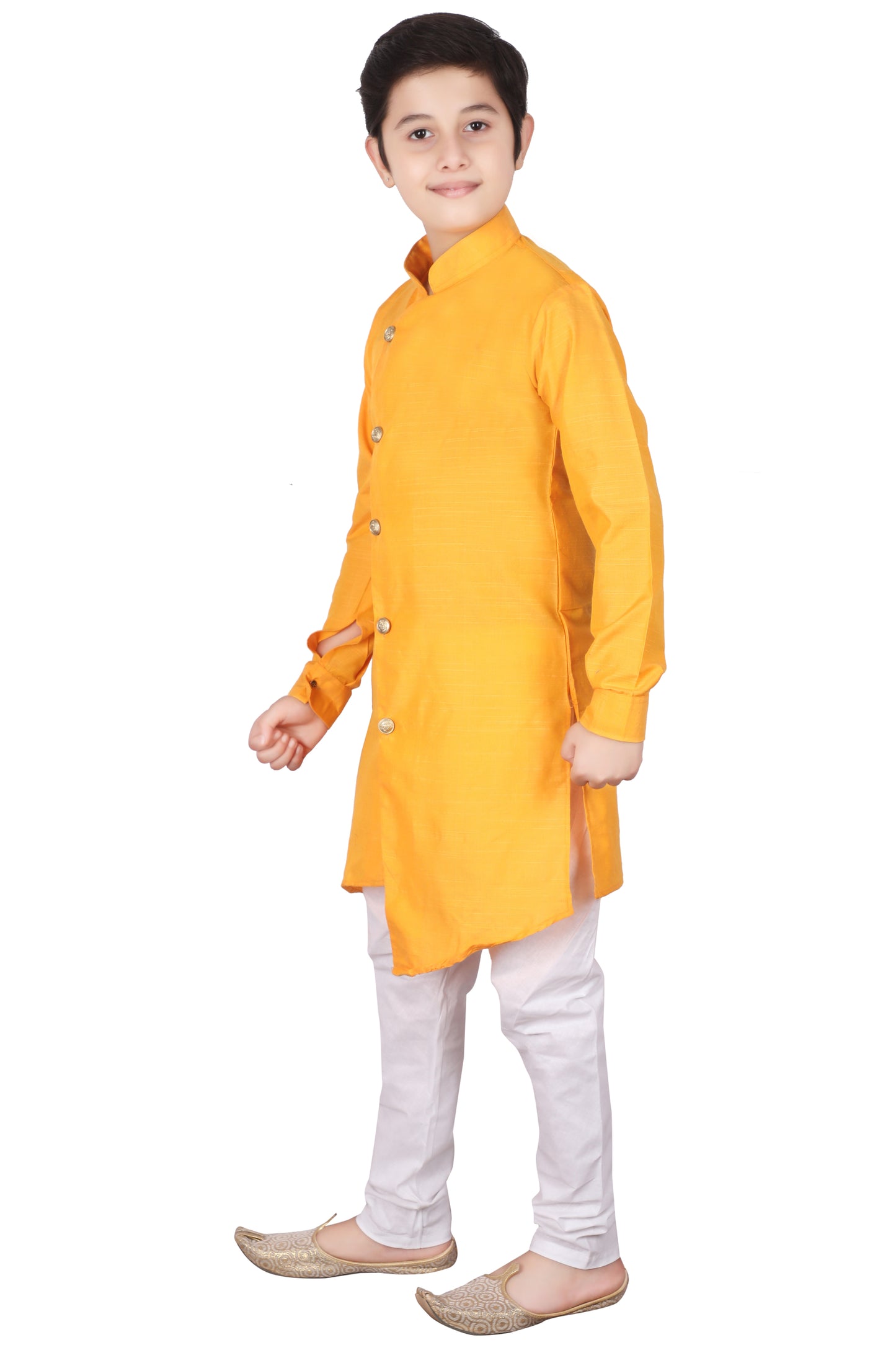 Yellow Cotton Kurta Pajama Set For Boys