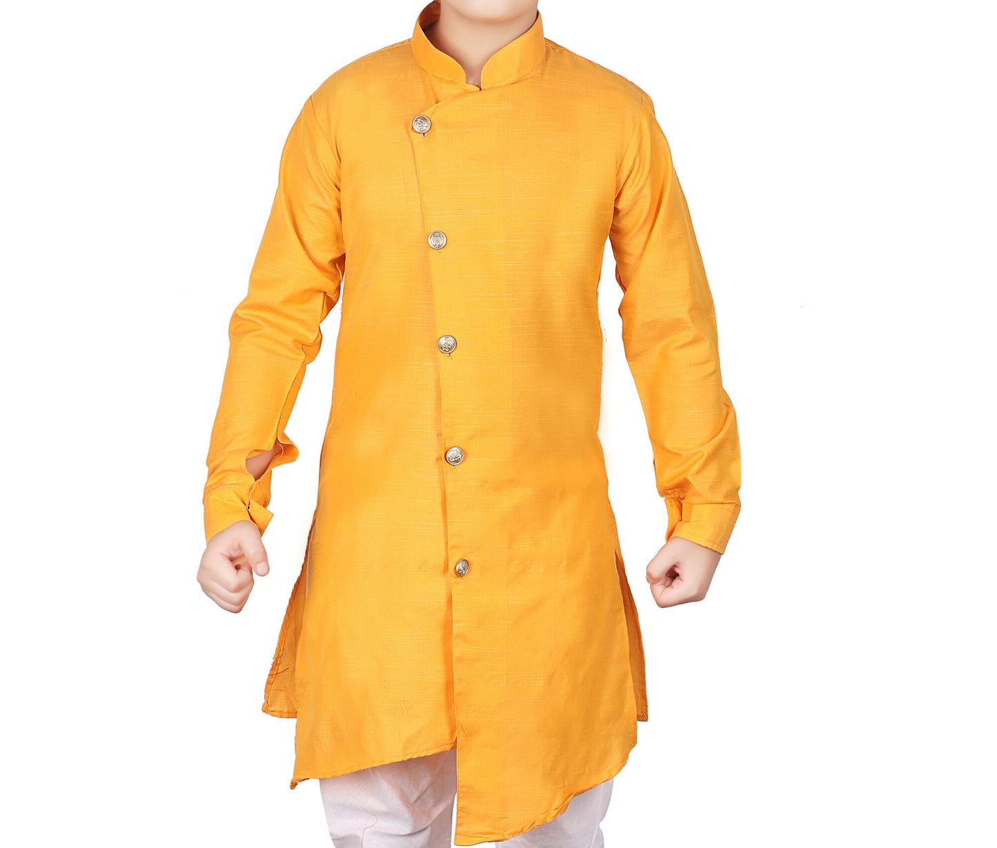 Yellow Cotton Kurta Pajama Set For Boys