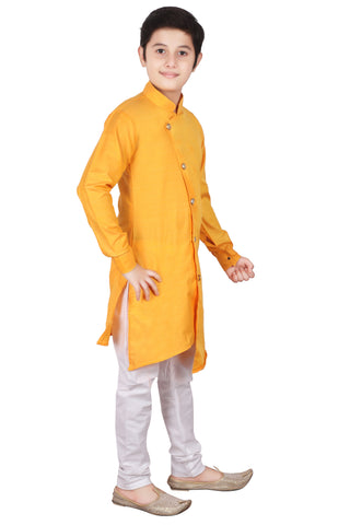 Yellow Cotton Kurta Pajama Set For Boys