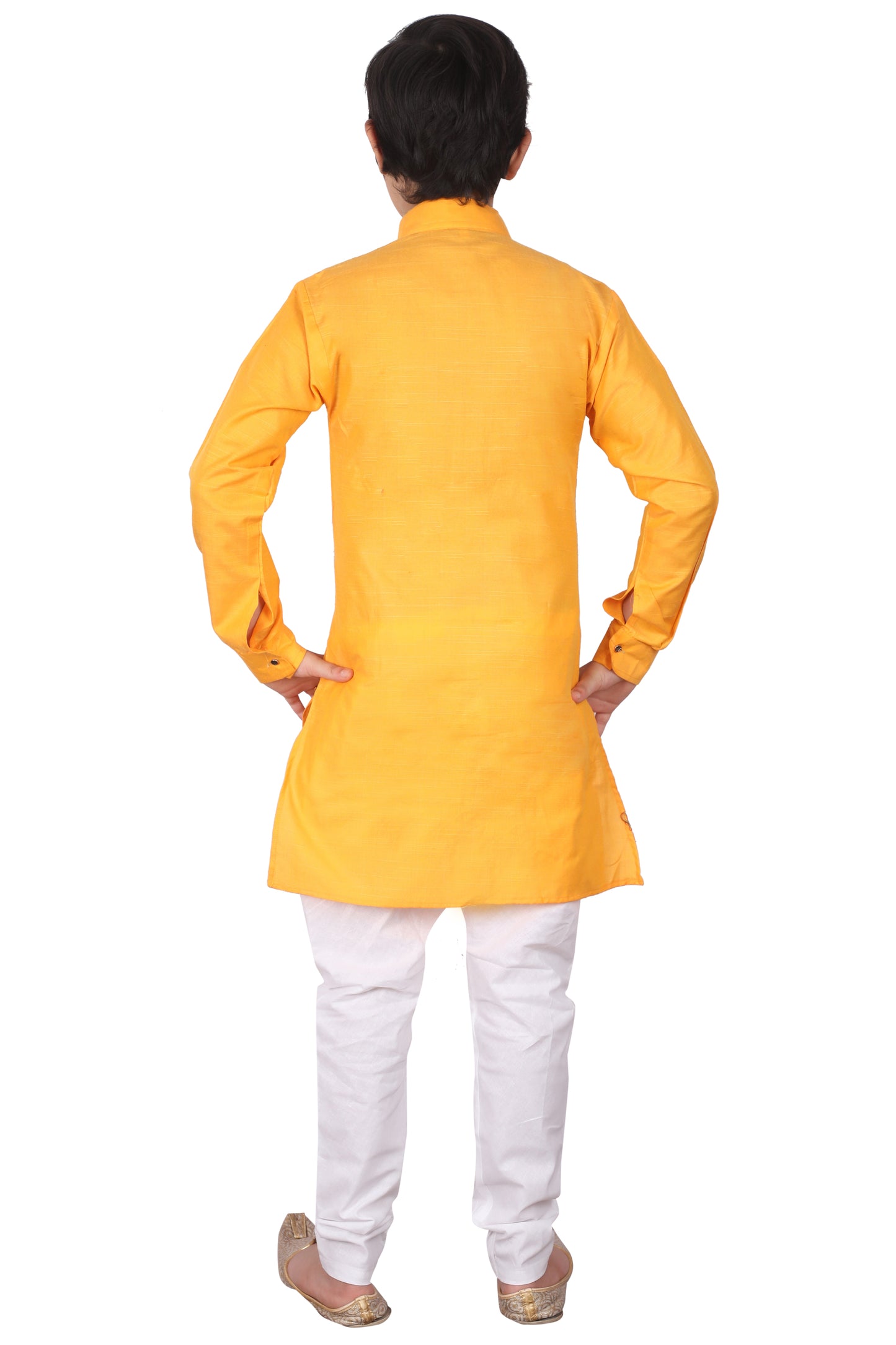 Yellow Cotton Kurta Pajama Set For Boys