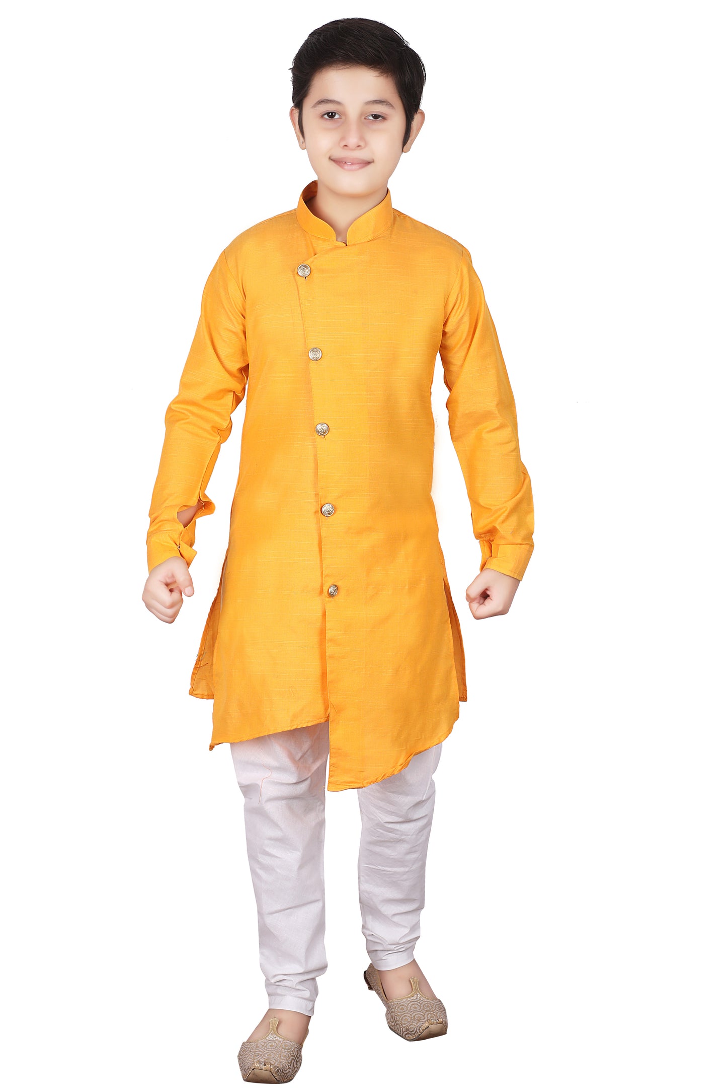 Yellow Cotton Kurta Pajama Set For Boys