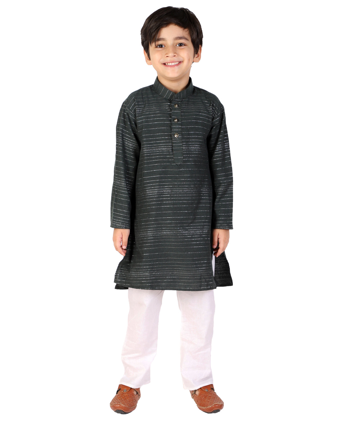 Pro Ethic Boys Dark Green Kurta Pajama with Linen (S-157)