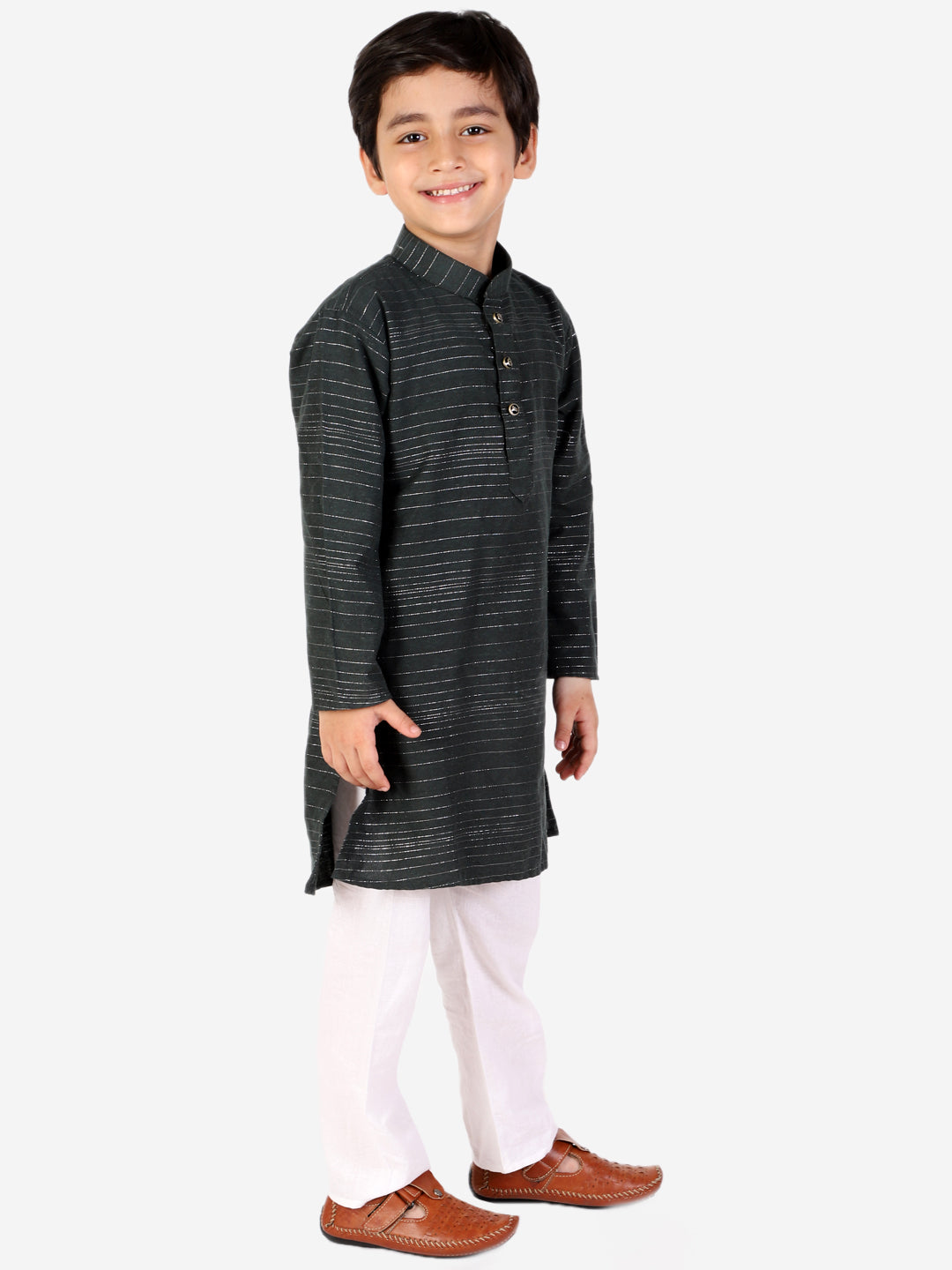 Pro Ethic Boys Dark Green Kurta Pajama with Linen (S-157)