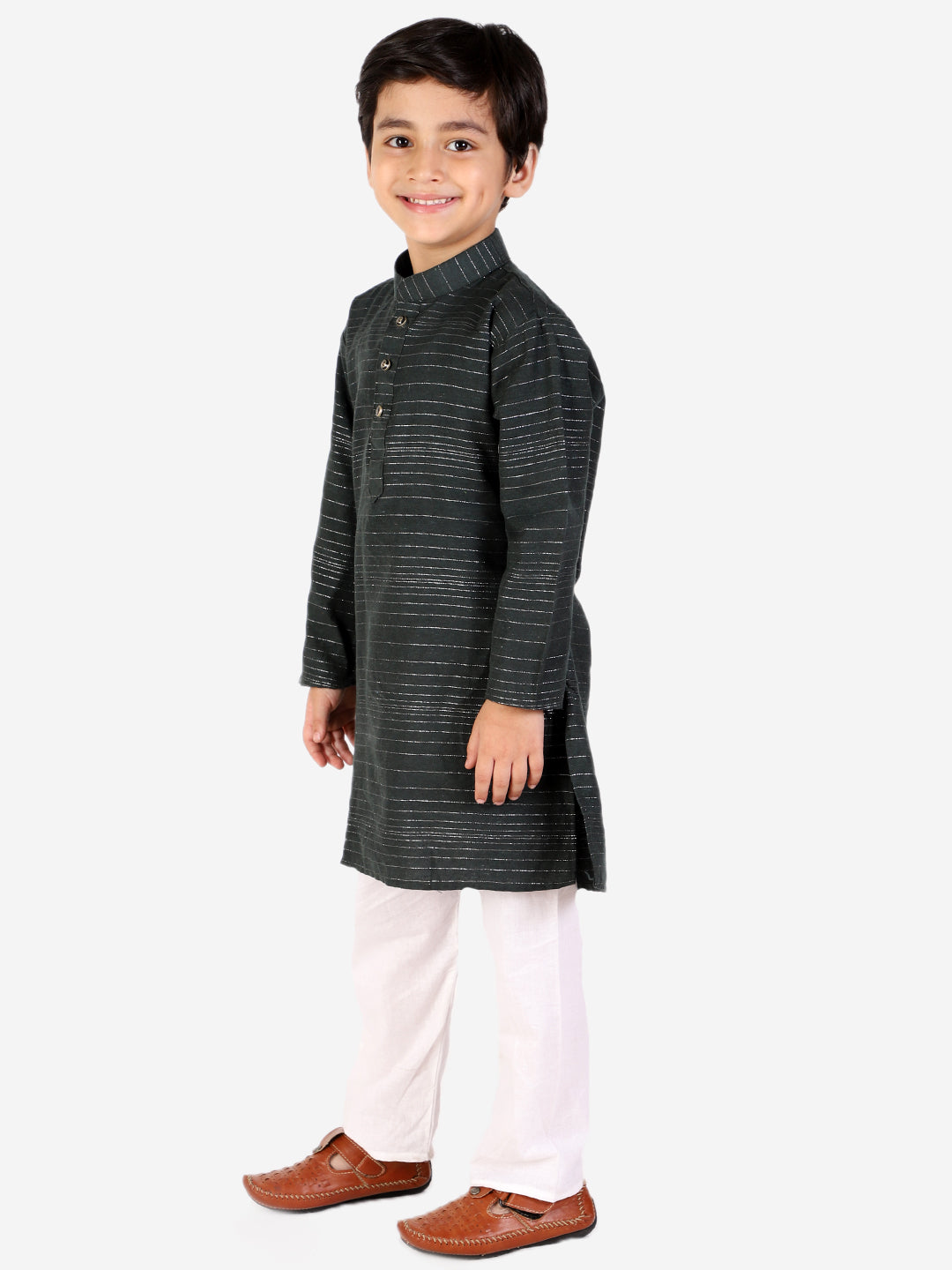 Pro Ethic Boys Dark Green Kurta Pajama with Linen (S-157)