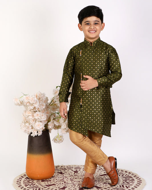 Pro Ethic Mehndi Silk Floral Boys Kurta Pajama Set (S-159)