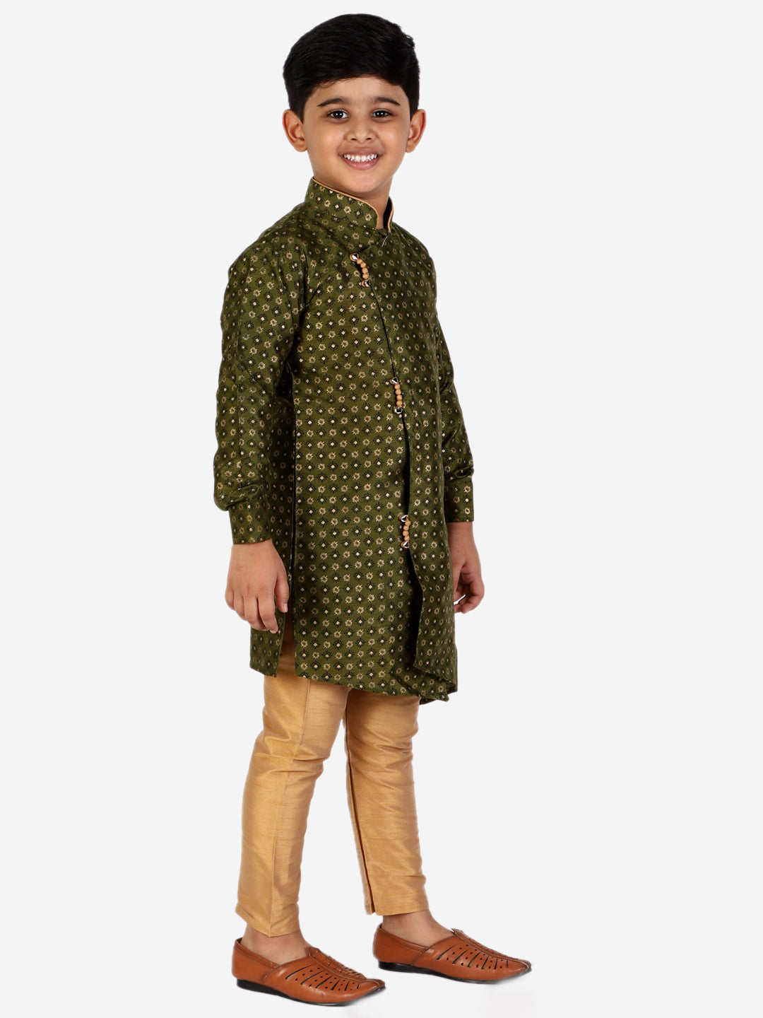 Pro Ethic Mehndi Silk Floral Boys Kurta Pajama Set (S-159)