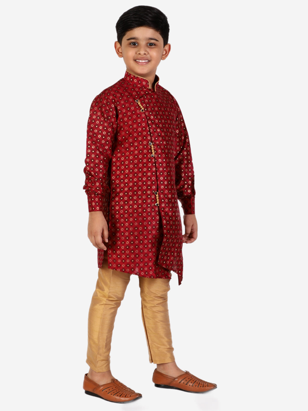 Pro Ethic Maroon Silk Floral Boys Kurta Pajama Set (S-159)