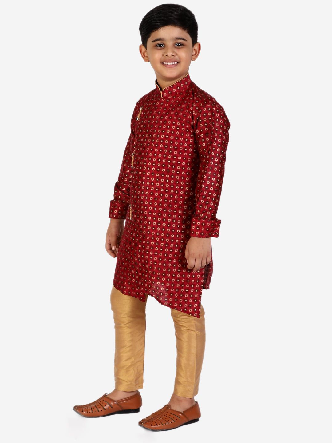 Pro Ethic Maroon Silk Floral Boys Kurta Pajama Set (S-159)