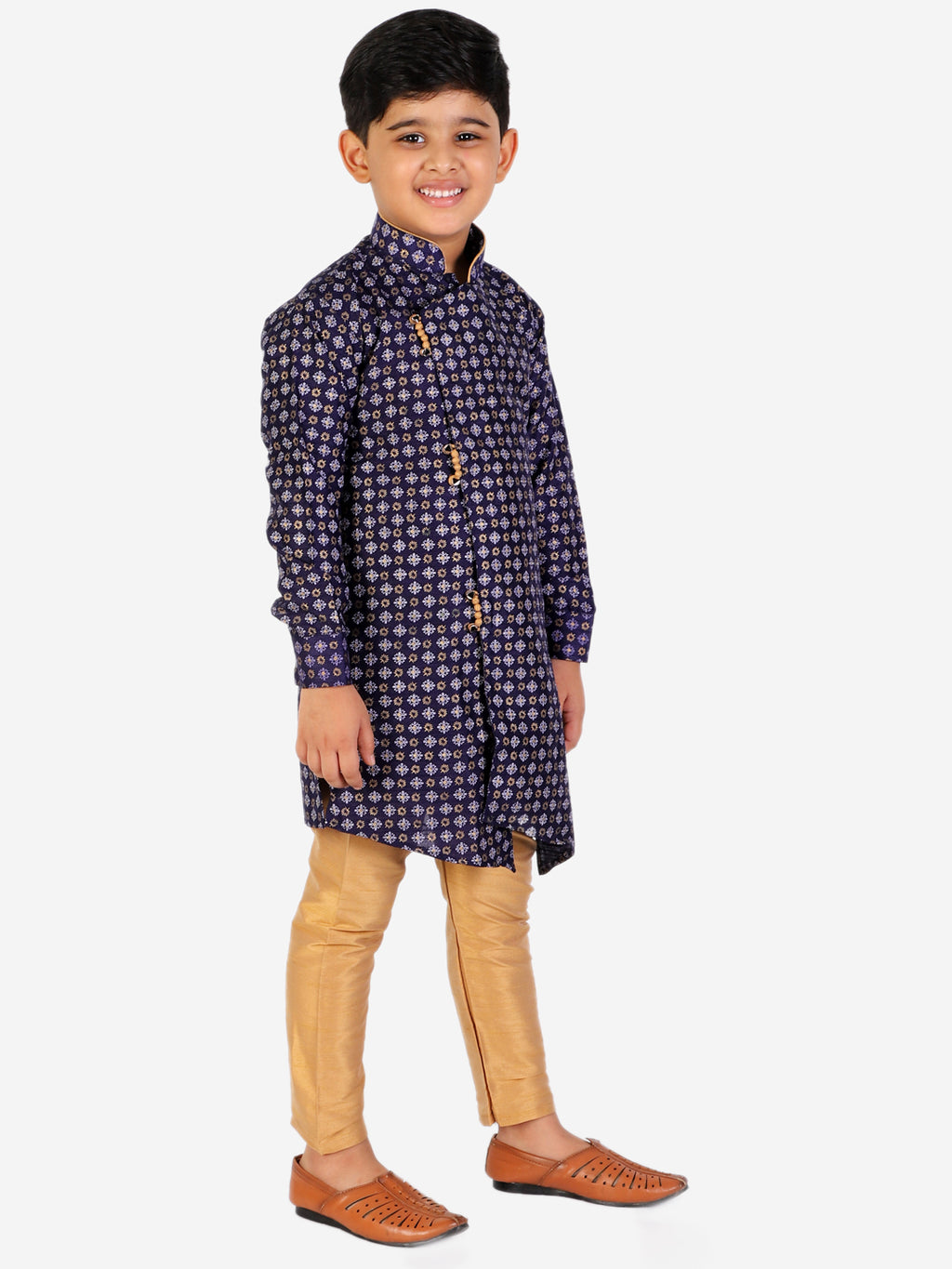 Pro Ethic Navy Blue Silk Floral Boys Kurta Pajama Set (S-159)