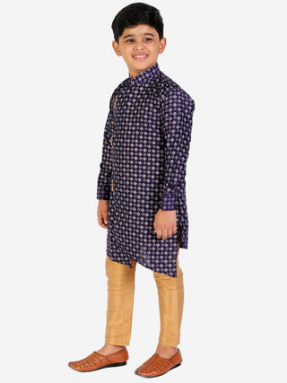 Pro Ethic Navy Blue Silk Floral Boys Kurta Pajama Set (S-159)