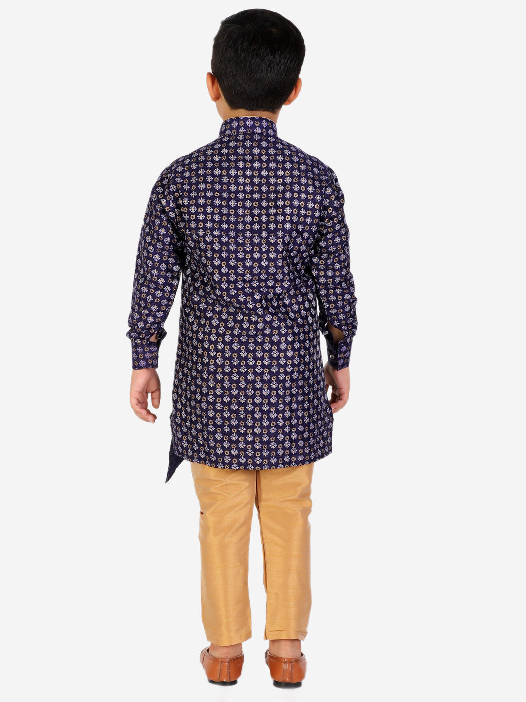 Pro Ethic Navy Blue Silk Floral Boys Kurta Pajama Set (S-159)