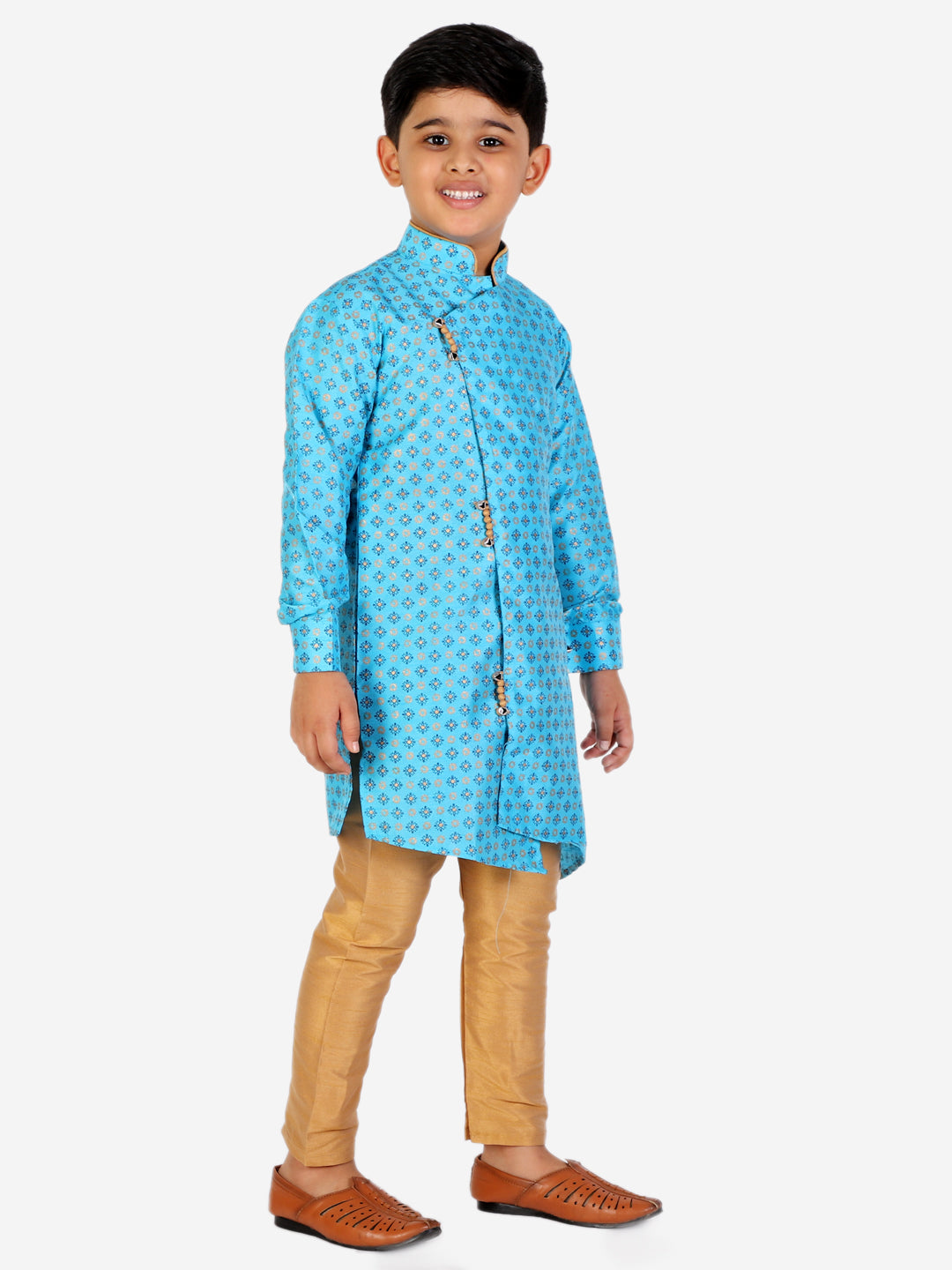 Pro Ethic Sky Blue Silk Floral Boys Kurta Pajama Set (S-159)