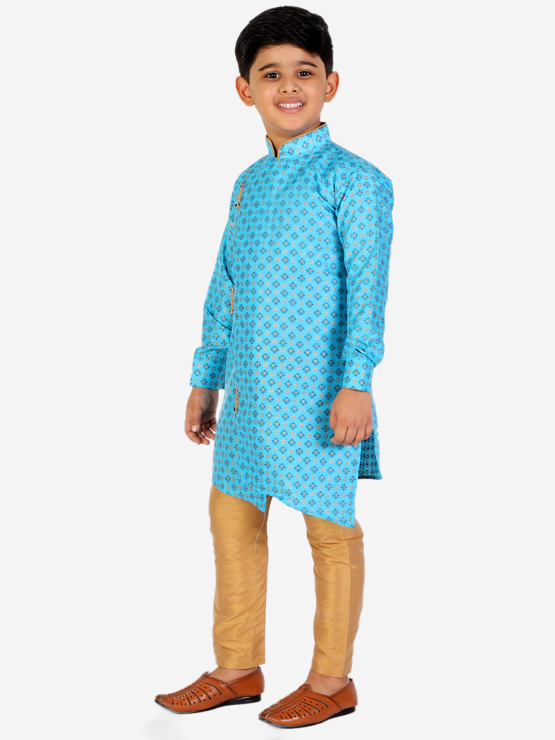 Pro Ethic Sky Blue Silk Floral Boys Kurta Pajama Set (S-159)