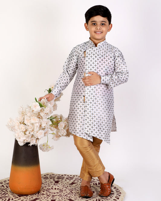 Pro Ethic Grey Silk Floral Boys Kurta Pajama Set (S-159)