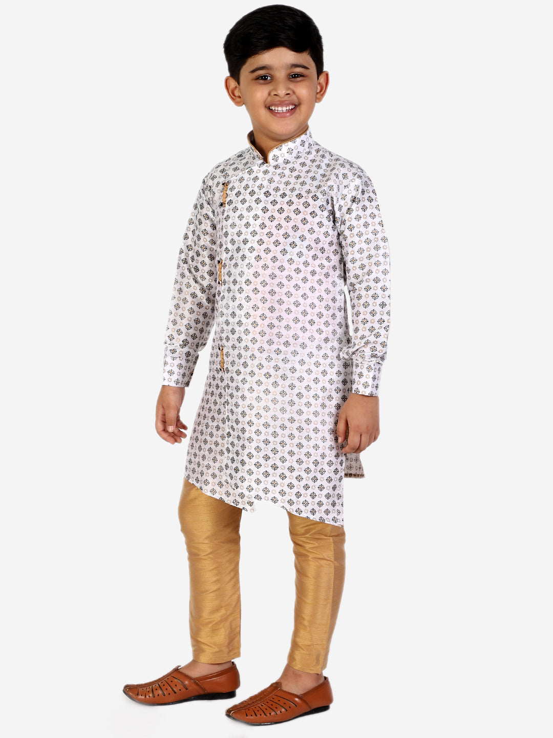 Pro Ethic Grey Silk Floral Boys Kurta Pajama Set (S-159)