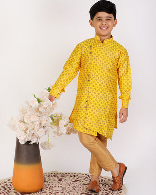 Pro Ethic Yellow Silk Floral Boys Kurta Pajama Set (S-159)