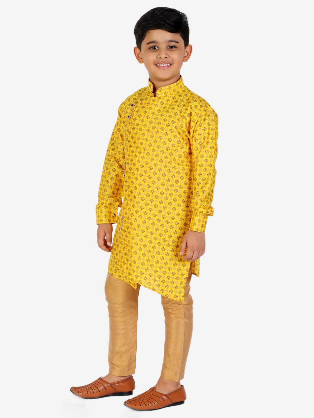 Pro Ethic Yellow Silk Floral Boys Kurta Pajama Set (S-159)