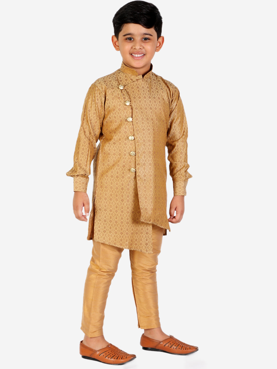 Pro Ethic  Boy's Silk Embellished Style Beige Kurta Pajama Set (160)