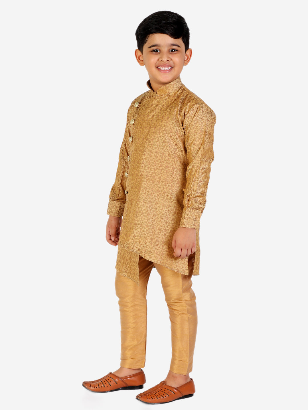 Pro Ethic  Boy's Silk Embellished Style Beige Kurta Pajama Set (160)