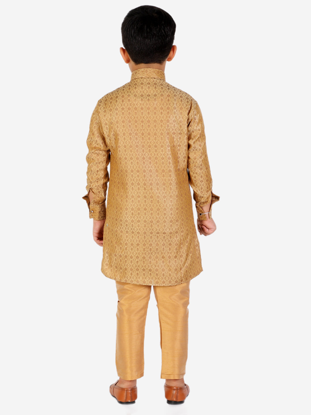 Pro Ethic  Boy's Silk Embellished Style Beige Kurta Pajama Set (160)