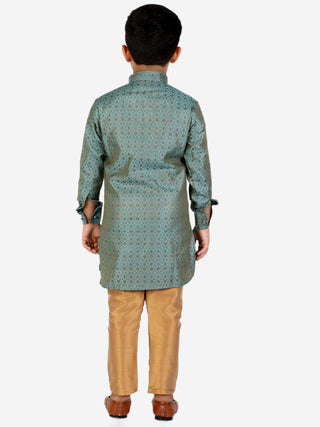 Pro Ethic Boy's Silk Embellished Style Dark Green Kurta Pajama Set (160)