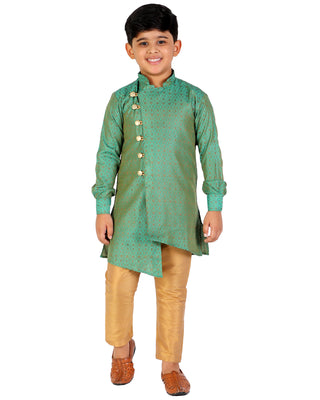 Pro Ethic Boy's Silk Embellished Style Green Kurta Pajama Set (160)