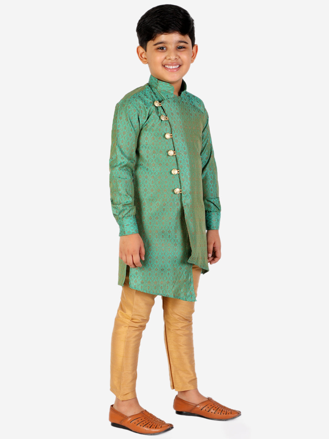 Pro Ethic Boy's Silk Embellished Style Green Kurta Pajama Set (160)